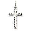 14kt White Gold 5/8in Floral Laser Etched Cross