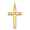 14k Yellow Gold 3/4in Laser Designed Cross with Hearts