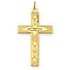 14k Yellow Gold Cross Pendant with Laser Cut Fish Design 1in
