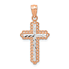 14k Rose Gold Rhodium Diamond Cut Cross Pendant 3/4in
