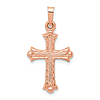 14k Rose Gold Hollow Budded Cross Pendant 3/4in