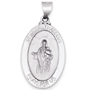 14kt White Gold 1in Hollow Oval St Jude Medal