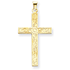 14k Yellow Gold Floral Stamped Cross Pendant