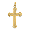 14k Yellow Gold Textured Fleur de Lis Cross Pendant 1.25in