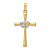 14k Two-tone Gold Cross and Hearts Pendant 1in