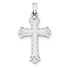 14kt White Gold 1in Hollow Fancy Fleur de lis Cross Pendant