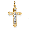 Pointed INRI Crucifix Pendant 1 3/8in 14k Yellow Gold with Rhodium
