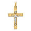 14k Two-tone Gold Hollow Textured INRI Crucifix Latin Cross 1in