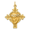 14k Yellow Gold Hollow Polished and Satin Jesus Medal Cross 1in