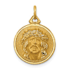 14k Yellow Gold Hollow Polished Satin Small Round Jesus Medal 1/2in