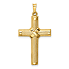 14k Yellow Gold Hollow Polished Striped Cross with Wrapped Center 1in
