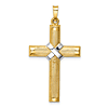 14k Yellow Gold Hollow Cross with Rhodium-plated Wrapped Center 1in