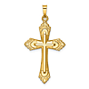 14k Yellow Gold Hollow Tapered Fleur de Lis Cross Pendant 1in