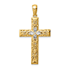 14k Yellow Gold Elaborate Diamond-cut Cross Pendant with Rhodium 1in