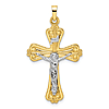 14k Two-tone Gold Budded INRI Crucifix Pendant 1.25in