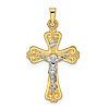 14k Two-tone Gold Budded INRI Crucifix Pendant 1in