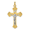 14k Two-Tone Gold INRI Fleur De Lis Crucifix Pendant 1.25in