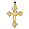 14k Yellow Gold Hollow Fancy Fleur De Lis Cross Pendant 2in