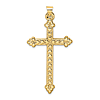 14k Yellow Gold Hollow Hearts Budded Cross Pendant 1 5/8in