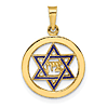 14k Yellow Gold Round Star Of David Pendant with Blue Enamel 1/2in