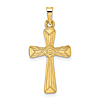 14k Yellow Gold Tapered Floral Cross Pendant 3/4in