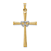 14k Two-Tone Gold Two Hearts Cross Pendant 1.25in