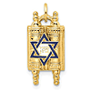 14k Yellow Gold Torah and Blue Enamel Star Of David Pendant