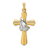 14k Two-tone Gold Hollow Praying Hands Cross Pendant 1in