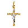14k Two-tone Gold Hollow INRI Twisted Crucifix Pendant 1in