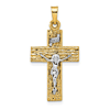 14k Yellow Gold Wood Textured INRI Crucifix Pendant 7/8in