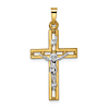 14k Two-tone Gold INRI Crucifix Pendant with Bead Accents