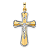 14k Yellow Gold and Rhodium Hollow INRI Crucifix with Beaded Border