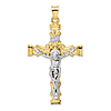 14k Two-tone Gold Floral INRI Crucifix Pendant 1.5in