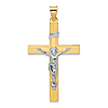 14k Two-tone Gold Lined INRI Crucifix Pendant 1.6in