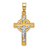 14k Two-Tone Gold Hollow INRI Crucifix Pendant Textured Finish 3/4in