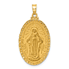 14k Yellow Gold Oval Miraculous Medal Pendant With Scroll Border 1in