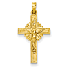 14k Yellow Gold INRI Hollow Crucifix Pendant with Sunburst Design 1in