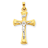 14kt Two-tone Gold INRI Hollow Tapered Crucifix Pendant 1in