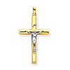 14kt Two-tone Gold 1 1/2in INRI Hollow Crucifix Pendant