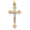 14k Two-tone Gold INRI Hollow Crucifix Pendant 1 1/2in