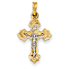 14k Two-tone Gold INRI Hollow Budded Crucifix 13/16in
