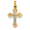 14k Two-tone Gold INRI Hollow Budded Crucifix 3/4in