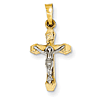 14k Two-tone Gold INRI Hollow Tapered Crucifix Pendant 3/4in