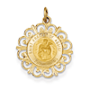 14k Yellow Gold 3/4in St Francis of Assisi Pendant with Scroll Border