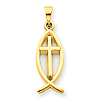 14k Yellow Gold 3/4in Ichthus Fish and Cross Pendant