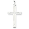 14k White Gold Cross Pendant with Laser Etched Lines 1.5in