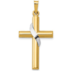 14k Two-tone Gold 1in Hollow Cross Pendant with Ribbon