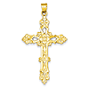 14kt Yellow Gold 1 3/4in Fleur de Lis Polished Cross Pendant