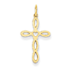 14k Yellow Gold Laser Etched Heart Cross