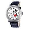 Large Black Leather Strap Sitting Mickey Mouse Watch